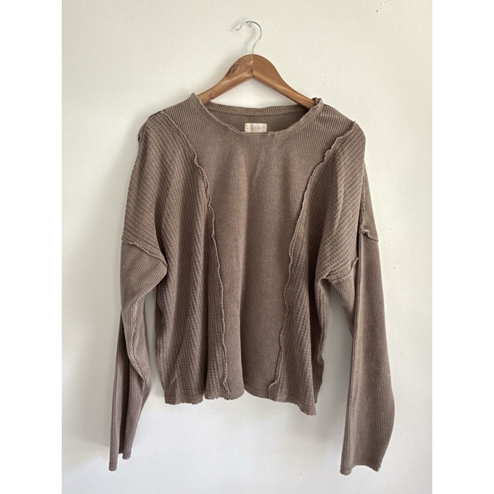 Afraid State Women’s Waffle Knit Long Sleeve Top Chocolate Brown Size Mediu
